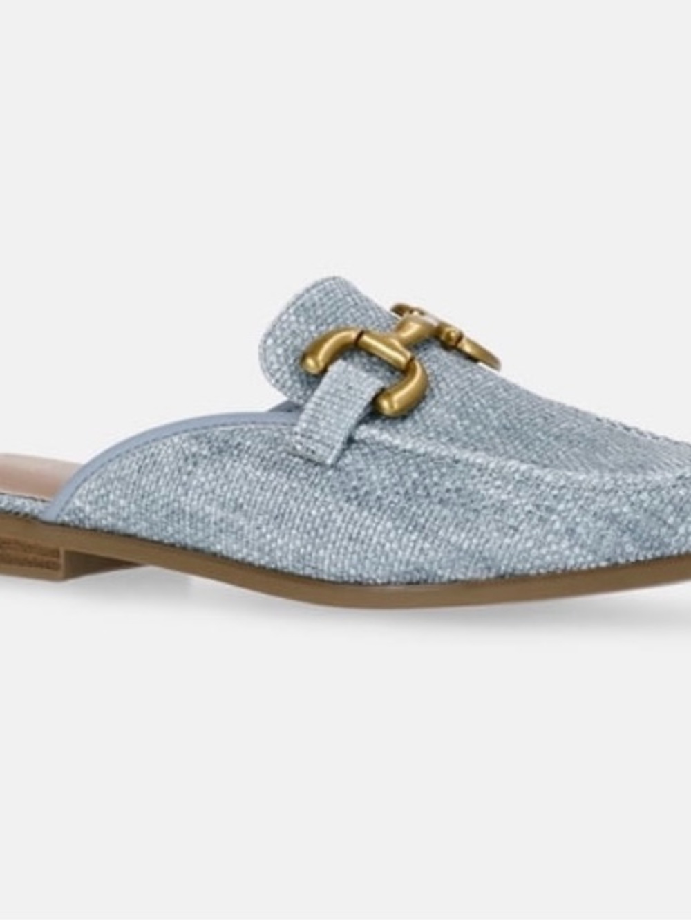 Time and Tru Light Blue Slip-On Mule with Gold Bit